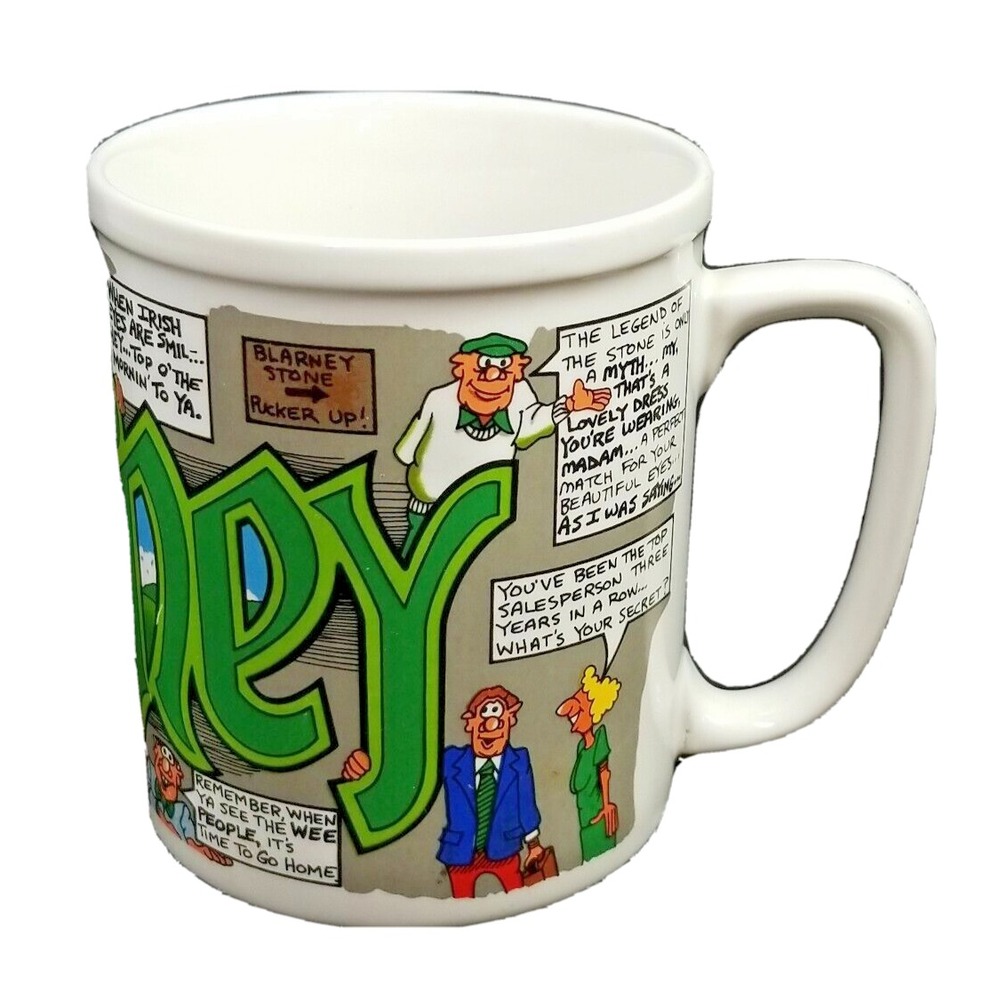 VINTAGE 1987 Cartoon Coffee Cup "Blarney" Funny Novelty Irish Comics by Peter